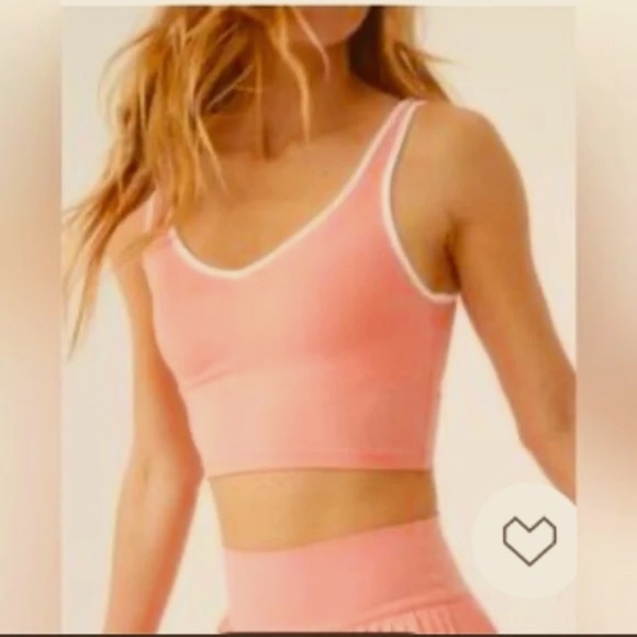 OFFLINE Aerie Sports Bra Top Pink White Piping Real Me Longline Least Support XL - Picture 1 of 6